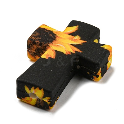 Cross with Sunflower Silicone Focal Beads SIL-G006-02B-1