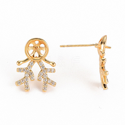 Brass Micro Pave Clear Cubic Zirconia Earring Findings KK-S356-256-NF-1