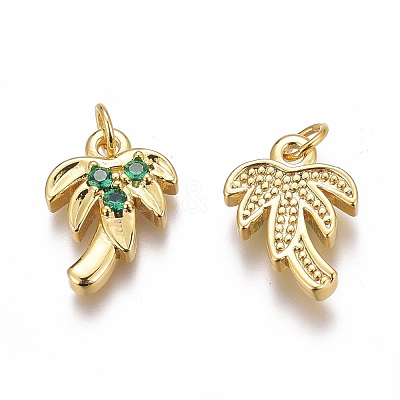 Brass Micro Pave Green Cubic Zirconia Charms X-ZIRC-O035-14G-1