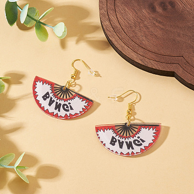 1 Pairs Acrylic Fan Dangle Earrings EJEW-TADJ0001-01-1