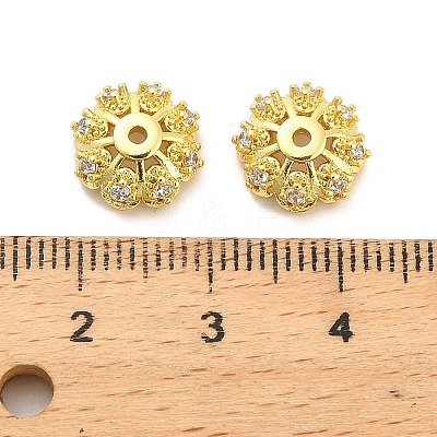 Flower Brass Micro Pave Clear Cubic Zirconia Bead Caps KK-H527-36G-1