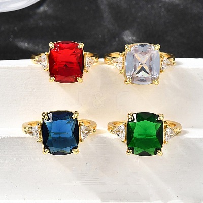 Brass Micro Pave Cubic Zirconia Finger Rings for Women RJEW-F181-11G-1