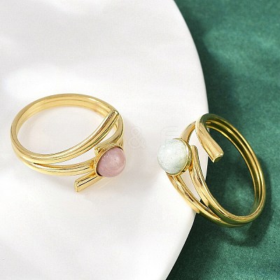 316 Stainless Steel with Natural Mixed Gemstone Cuff Rings RJEW-Z098-01G-10-1