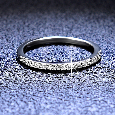 Rhodium Plated 925 Sterling Silver Micro Pave Cubic Zirconia Plain Band Rings WGF7D9C-20-1