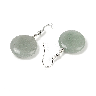 Natural Green Aventurine Flat Round Dangle Earrings EJEW-D188-03P-03-1