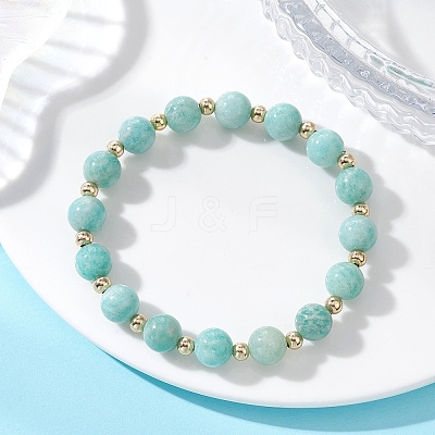 Natural Amazonite Beaded Stretch Bracelets for Women BJEW-JB13377-1