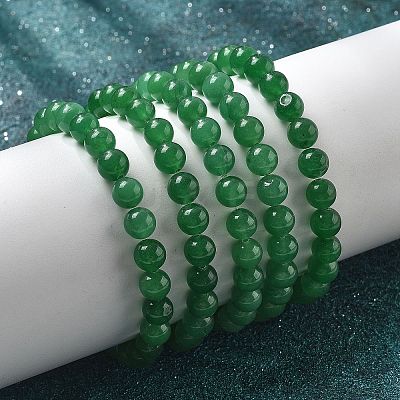 Natural Malaysia Jade(Dyed) Bead Stretch Bracelets BJEW-K212-B-013-1