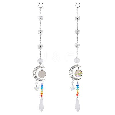 2Pcs Glass Butterfly & Cone Hanging Suncatchers HJEW-TADJ0021-1