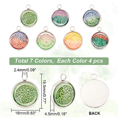 28Pcs 7 Colors Printed Opaque Resin Pendants RESI-AR0001-20-1