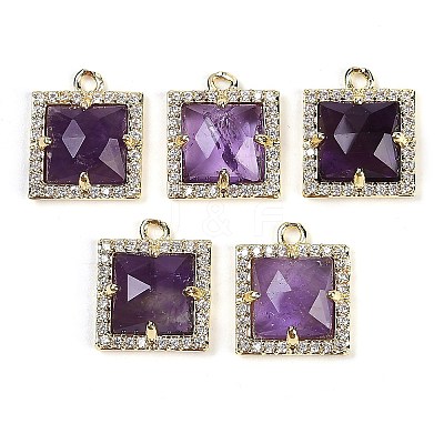 Natural Mixed Gemstone Faceted Square Charms G-I375-06G-1