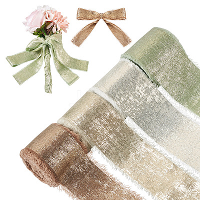 4 Rolls 4 Colors Satin Frayed Ribbon SRIB-TA0001-19-1