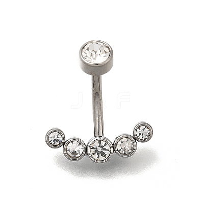 304 Stainless Steel Clear Cubic Zirconia Curved Barbell Belly Button Rings AJEW-D306-03P-04-1
