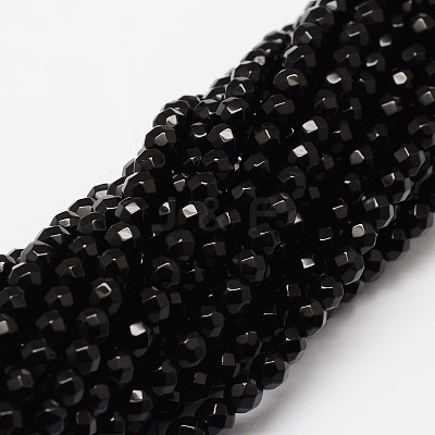Faceted Natural Onyx Round Beads Strands G-E318C-4mm-06-1