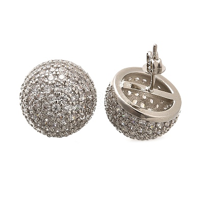 Half Round Brass Micro Pave Clear Cubic Zirconia Stud Earrings EJEW-C126-05P-1