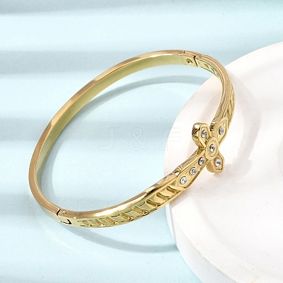 304 Stainless Steel Crystal Rhinestone Religion Cross Hinged Cuff Bangles for Women SA-CBA61B8-13G-1
