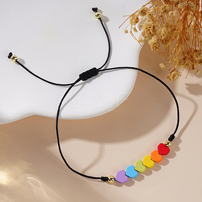 Friendship Rainbow Heart & Brass Bead Adjustable Braided Bracelets VD3512-1-1