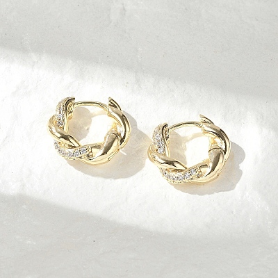 Brass Clear Cubic Zirconia Hoop Earrings EJEW-Q014-29G-1
