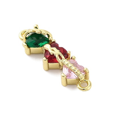 Brass Colorful Cubic Zirconia 3 Heart Connector Charms KK-D325-02G-1