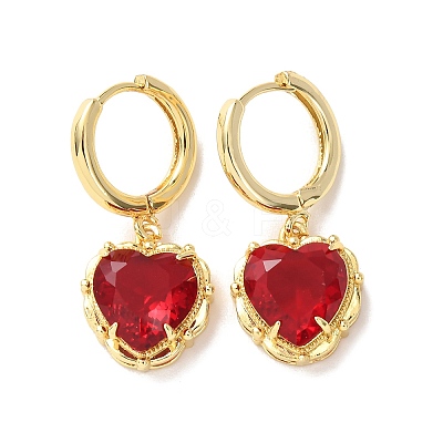 Valentine's Day Heart Brass & Glass Hoop Earrings EJEW-Z164-23G-01-1