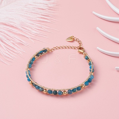 Round Natural Apatite Beaded Bracelet BJEW-TA00038-05-1