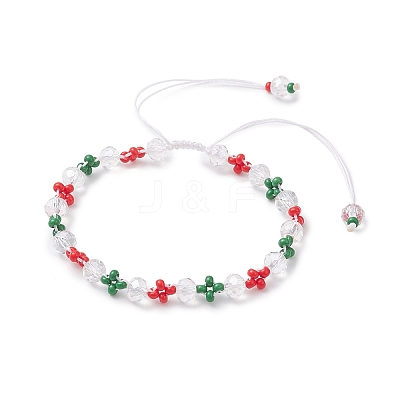 Christmas Handmade Glass Seed & Glass Braided Bead Bracelet BJEW-MZ00249-03-1