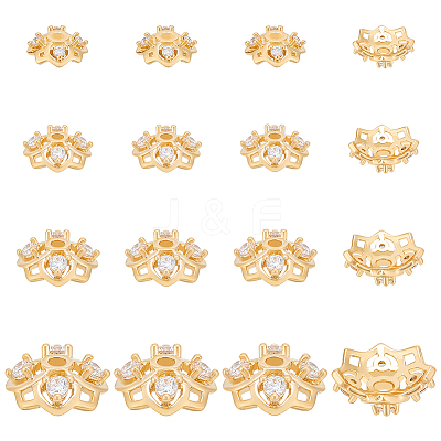 16Pcs 4 Style Rack Plating Brass Cubic Zirconia Bead Caps KK-BC0013-52-1
