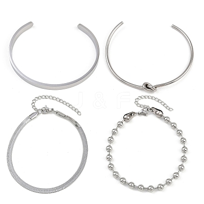 4Pcs 304 Stainless Steel Chain Bracelets & Cuff Bangles Sets for Women Men BJEW-F505-02P-1
