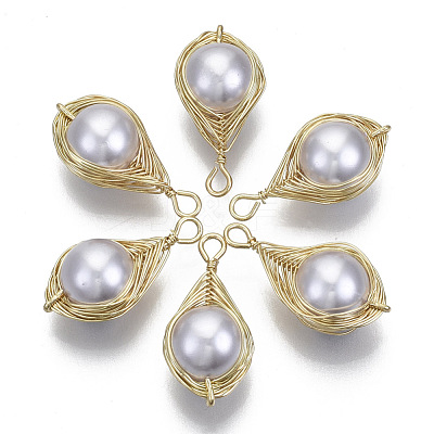 ABS Plastic Imitation Pearl Wire Wrapped Pendants KK-N235-003-1