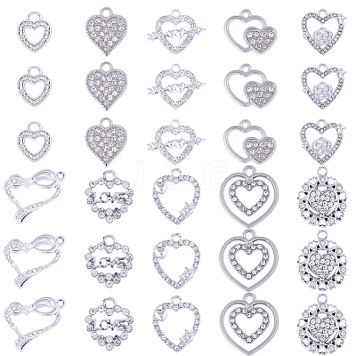 40Pcs 10 Style Alloy Crystal Rhinestone Pendants ALRI-SC0001-35P-1