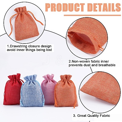 Rectangle Polyester Imitation Burlap Packing Pouches Drawstring Bags ABAG-BBC0001-05B-1