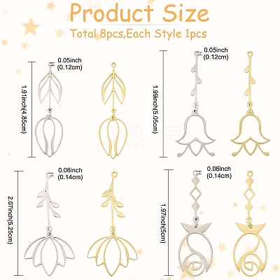 8Pcs 8 Styles Ion Plating(IP) 201 Stainless Steel Pendants STAS-YW0011-21-1