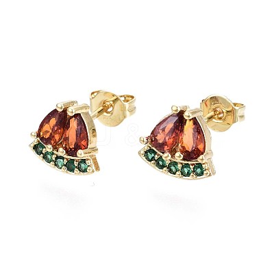 Brass Micro Pave Cubic Zirconia Stud Earrings EJEW-S210-010-NR-1