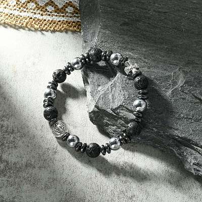 Natural Lava Rock Beaded Stretch Bracelets BJEW-JB09630-1