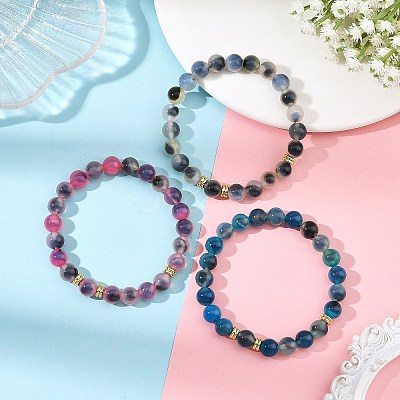 8MM Natural Agate(Dyed & Heated) Round Beaded Stretch Bracelets for Women BJEW-JB14480-1