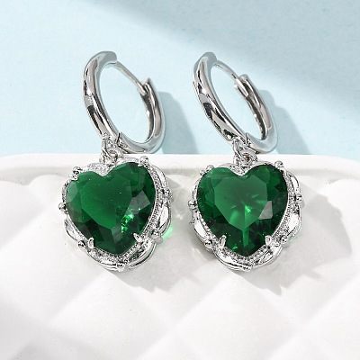 Valentine's Day Heart Brass & Glass Hoop Earrings EJEW-Z164-23P-04-1
