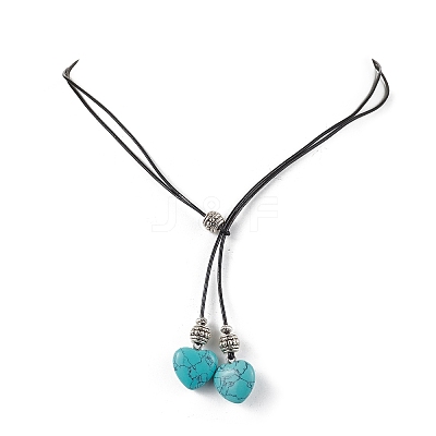 Synthetic Turquoise Heart Lariat Necklace & Dangle Earring Sets SJEW-JS01303-1