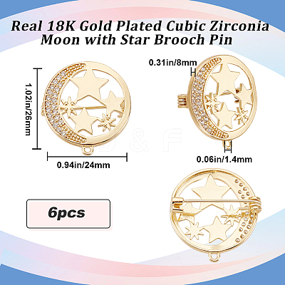 6Pcs Clear Cubic Zirconia Moon with Star Brooch Pin JEWB-BBC0001-02-1
