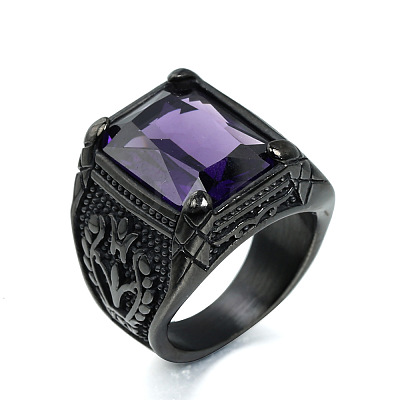316L Stainless Steel & Cubic Zirconia Men's Vintage Carved Finger Rings FS-WG82D33-75-1