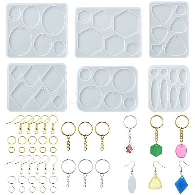 DIY Hexagon & Rhombus & Triangle & Oval Pendant Silicone Molds for DIY Earring Making DIY-YW0009-86-1
