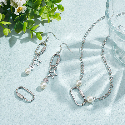 4Pcs 2 Styles 304 Stainless Steel Screw Carabiner Lock Charms STAS-NB0001-85P-1