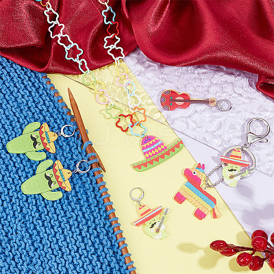 Cinco de Mayo Opaque Printed Acrylic Pendant Locking Stitch Markers HJEW-AB00177-1