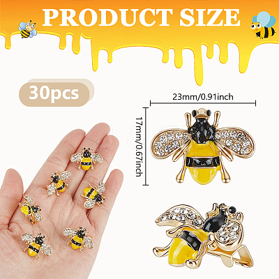 30Pcs Bees Iron Rhinestone Lapel Pin Brooches JEWB-GO0001-20-1