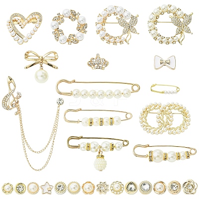 28Pcs 28 Styles Plastic Imitation Pearl Beads Brooch JEWB-YW0001-05-1
