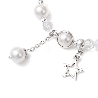 Shell Pearl & Glass Round Beaded Bracelets BJEW-JB11857-01-1