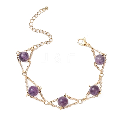 3Pcs Natural Gemstone Round Beads Link Bracelets for Women BJEW-JB12149-1