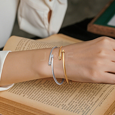 8Pcs 2 Colors 304 Stainless Steel Twist Round Cuff Bangles BJEW-GO0002-18-1