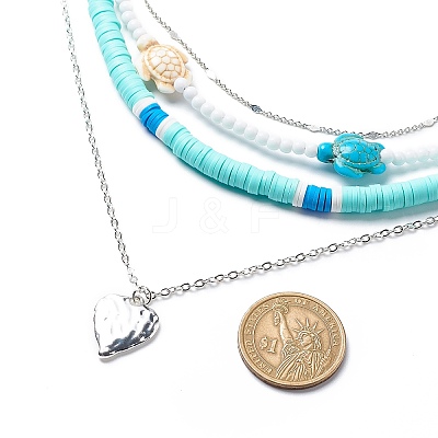 4Pcs 4 Style Alloy Heart Pendant Necklaces Set NJEW-JN04034-1