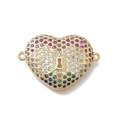 Brass Micro Pave Cubic Zirconia Heart Connector Charms KK-D431-062B-G-1