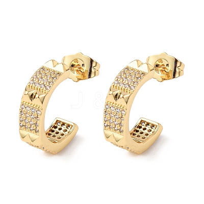 Brass Micro Pave Cubic Zirconia C-Shaped Stud Earrings EJEW-B153-11G-1