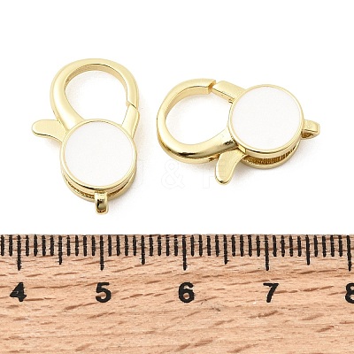 Flat Round Brass Enamel Lobster Claw Clasps KK-Z147-02G-01B-1